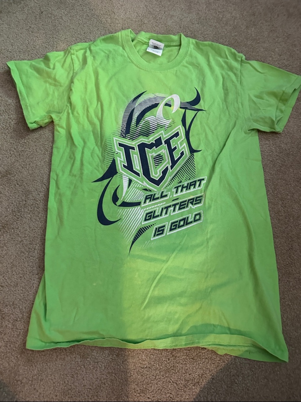 Gildan Neon Green Boys Graphic Tee with Navy & White Print